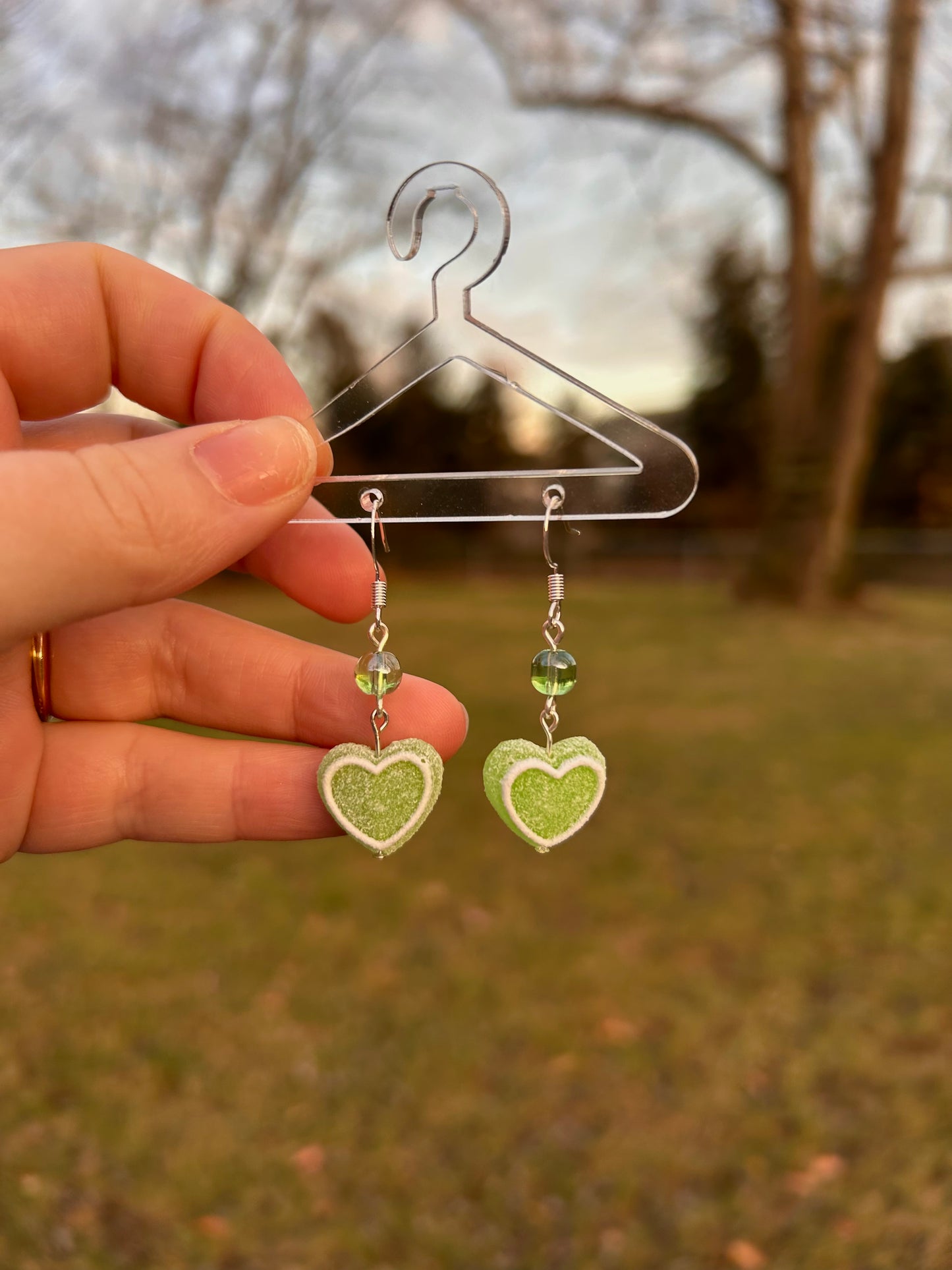 Green heart earrings