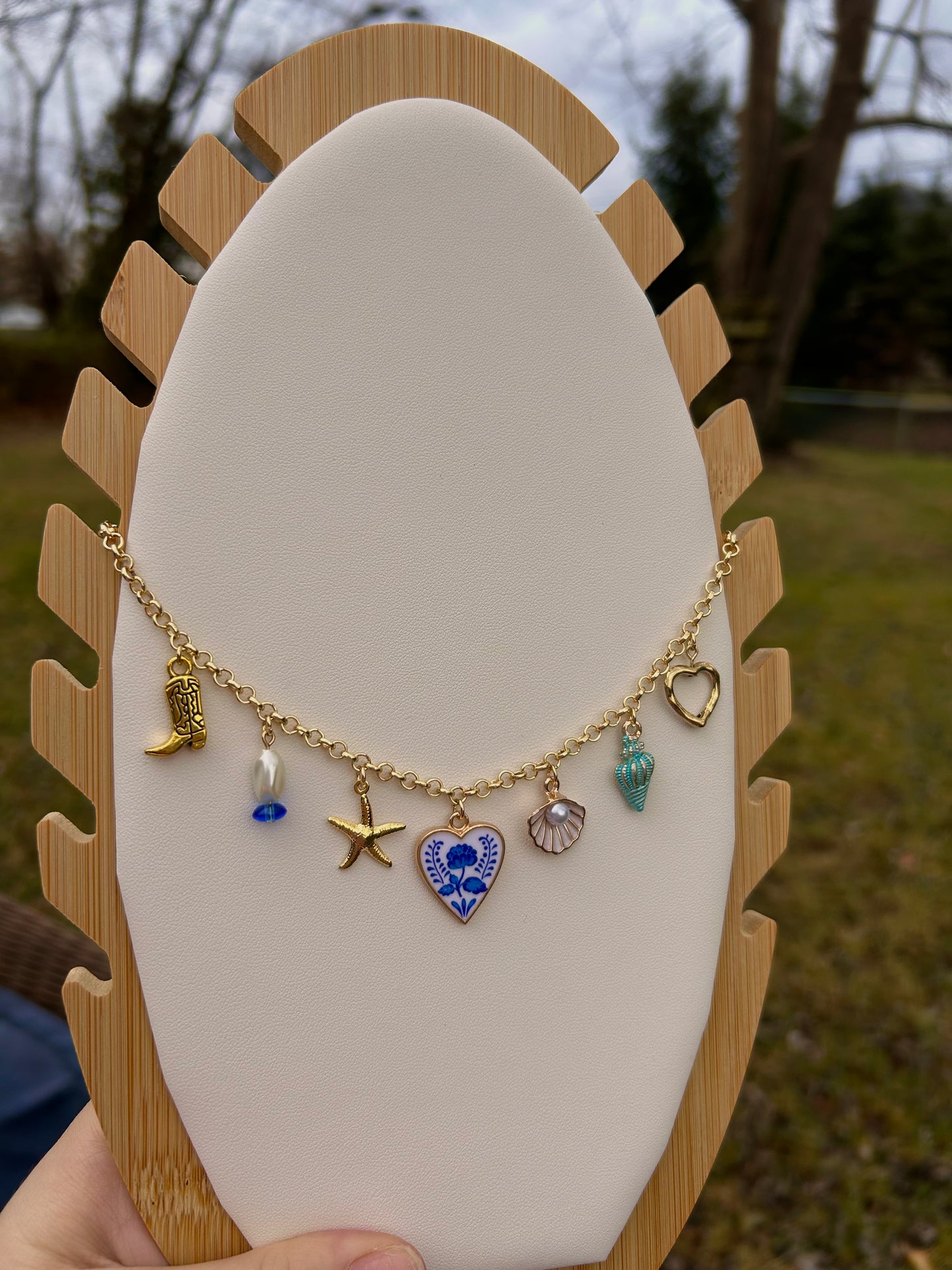 Coastal cowgirl charm necklace-blue shell