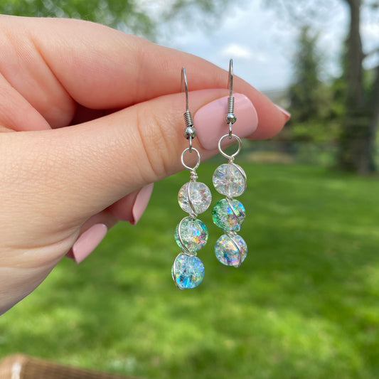 💚sparkly green blue wire wrapped earrings💚