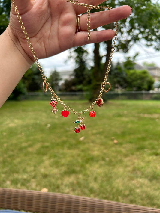 🍓🍒Red and Gold Charm Necklace🍒🍓