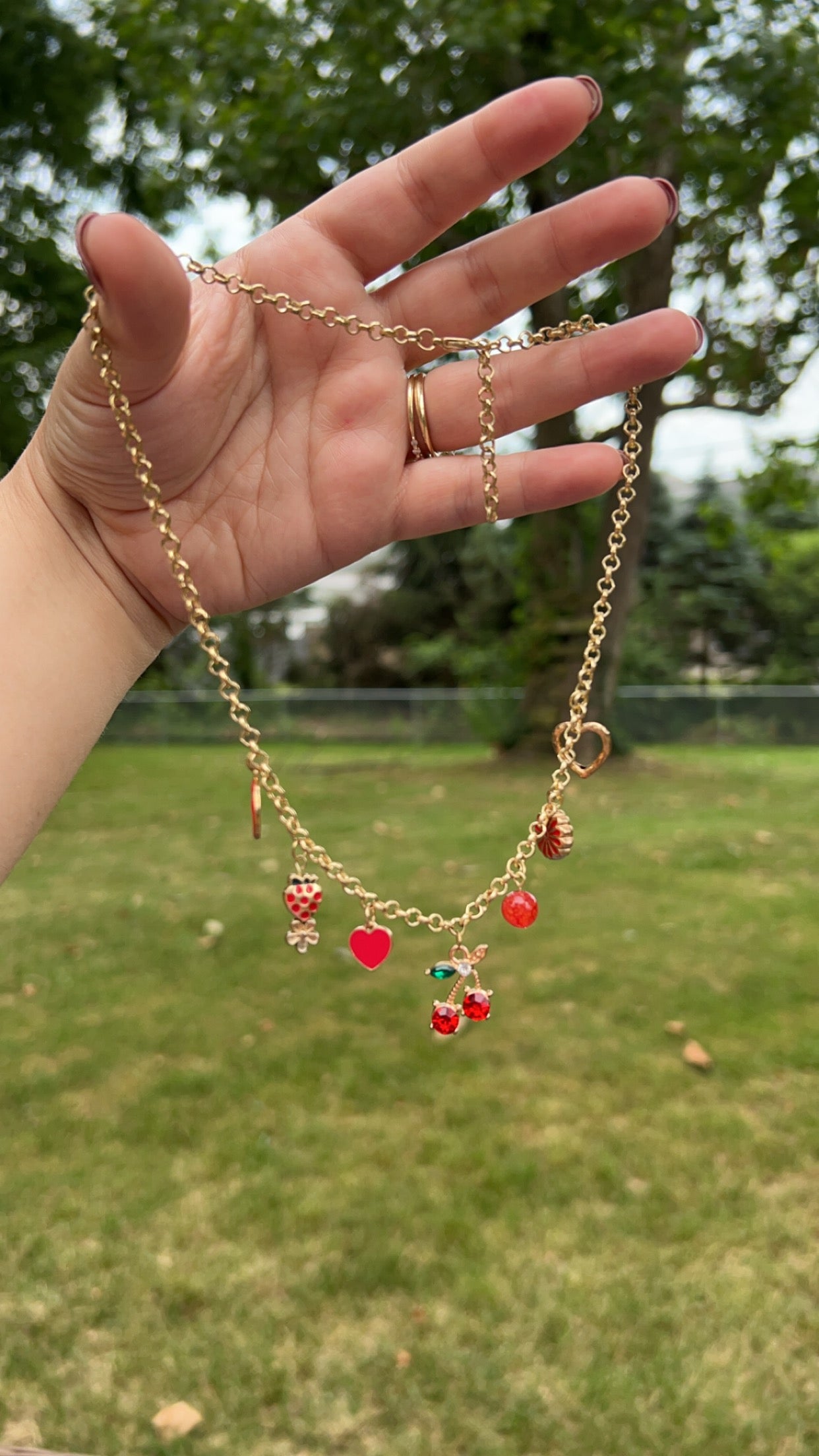 🍓🍒Red and Gold Charm Necklace🍒🍓