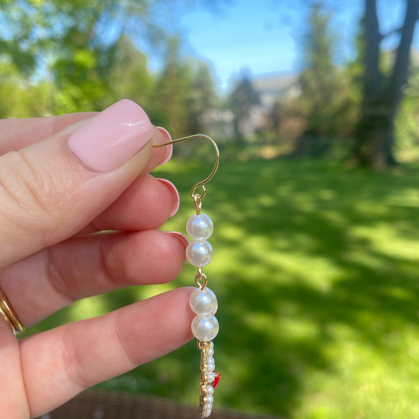 ❤️ rosy pearl dangle earrings❤️