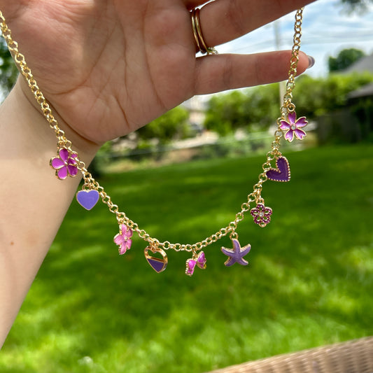 🪻Purple and gold charm necklace🪻