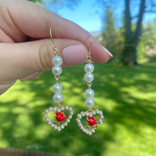 ❤️ rosy pearl dangle earrings❤️