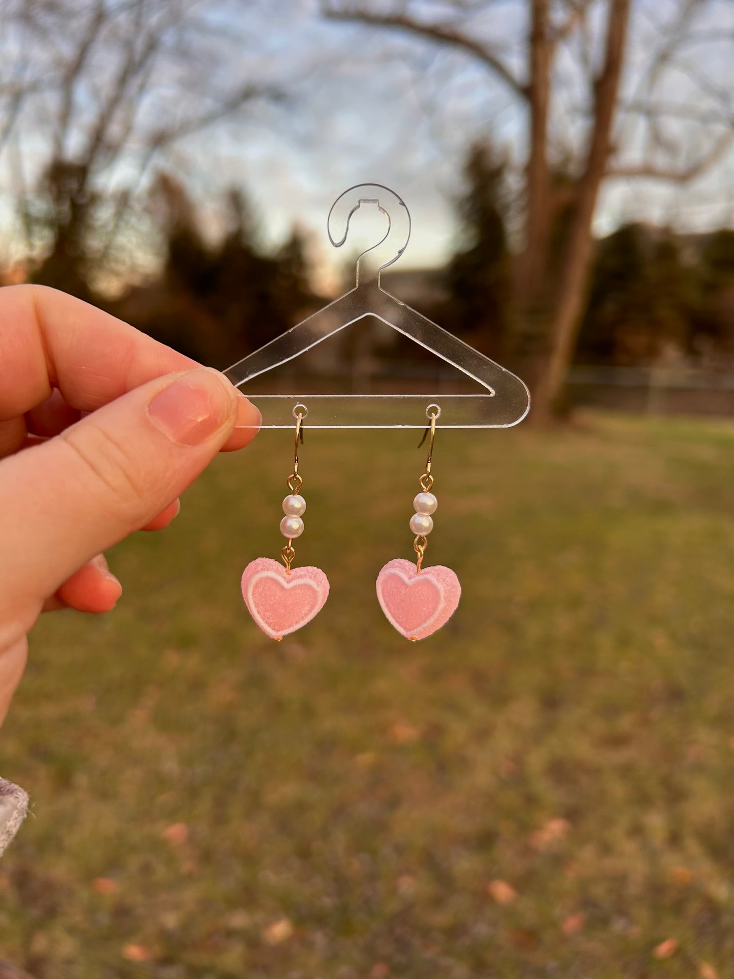 Pearly pink heart earrings