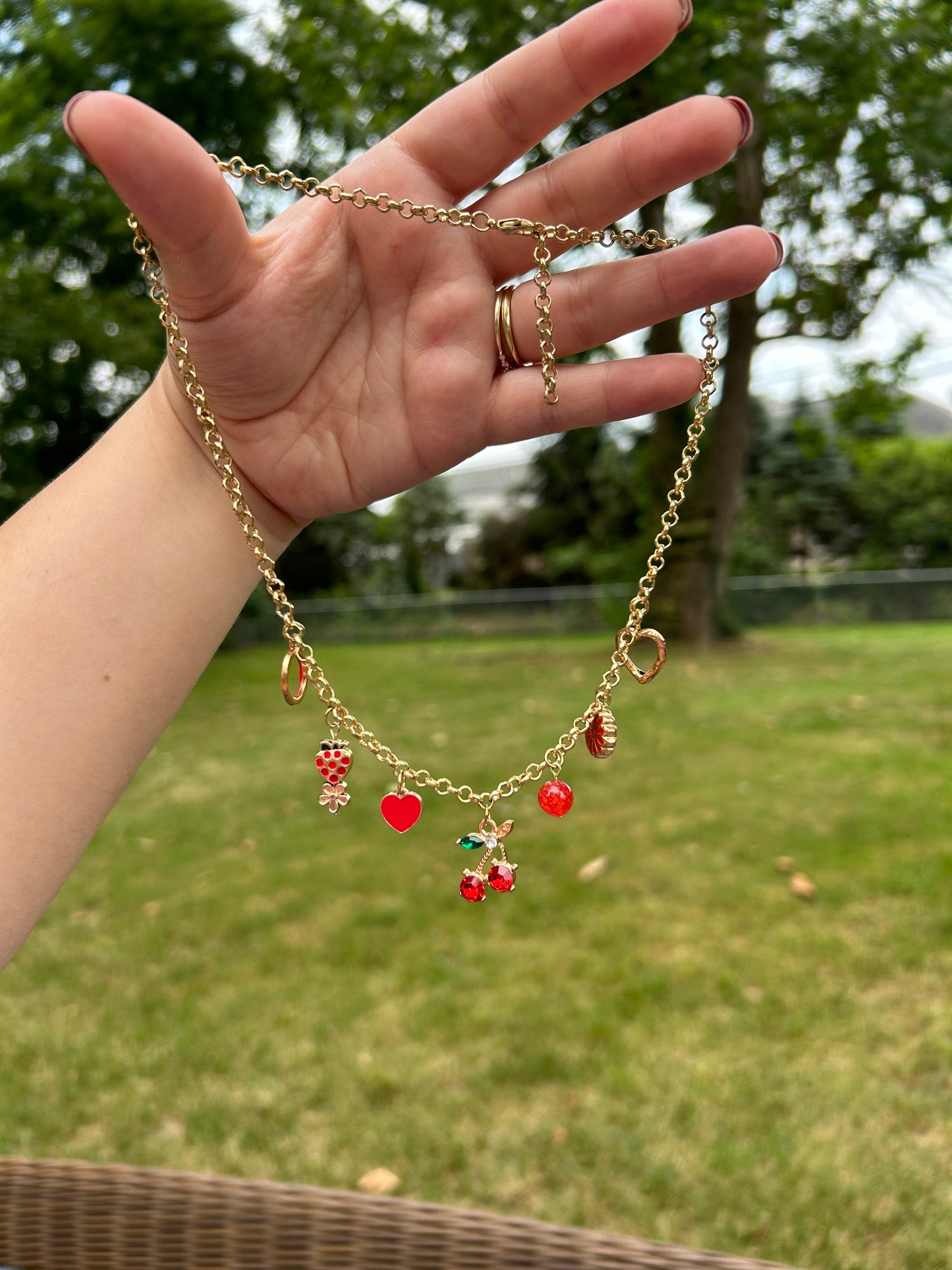 🍓🍒Red and Gold Charm Necklace🍒🍓