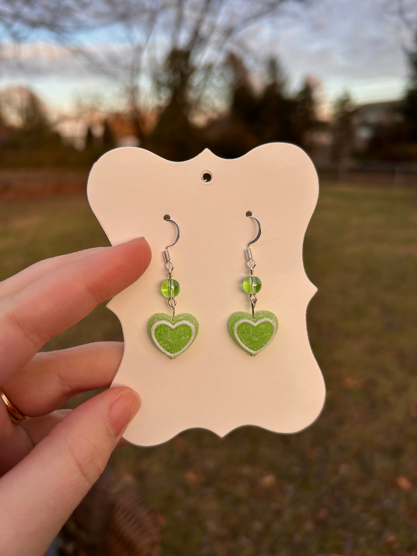 Green heart earrings