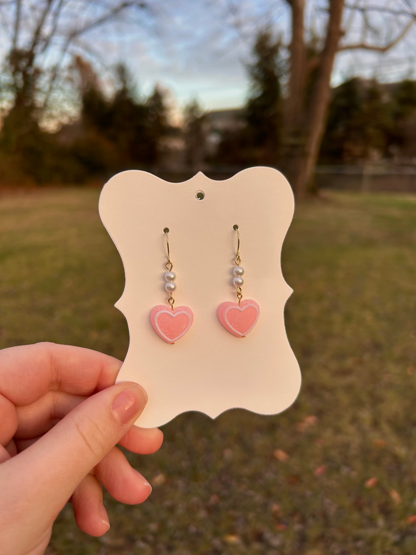 Pearly pink heart earrings