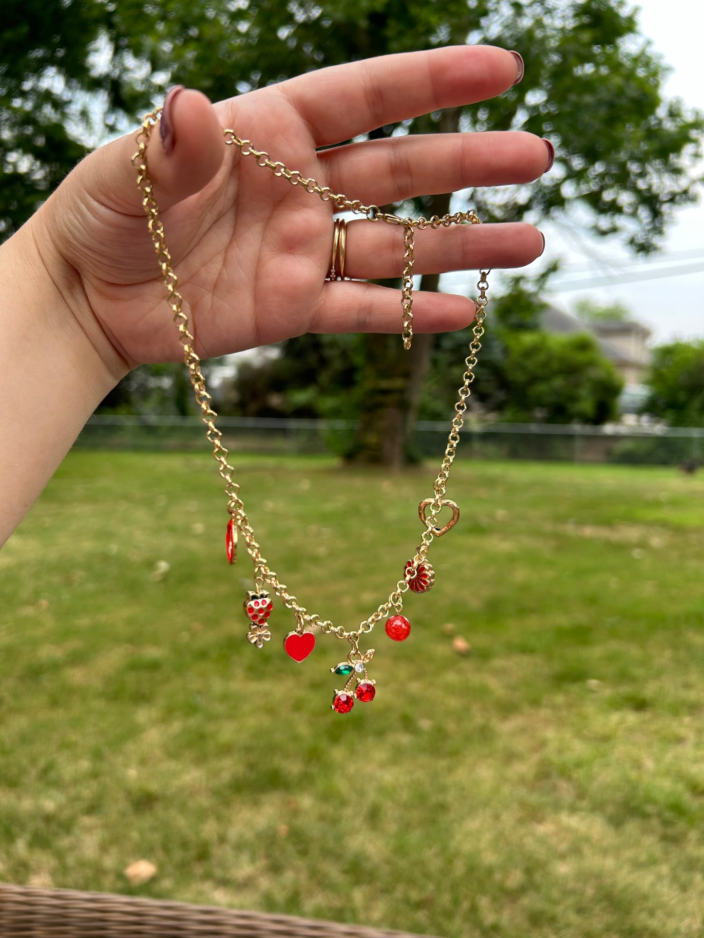 🍓🍒Red and Gold Charm Necklace🍒🍓