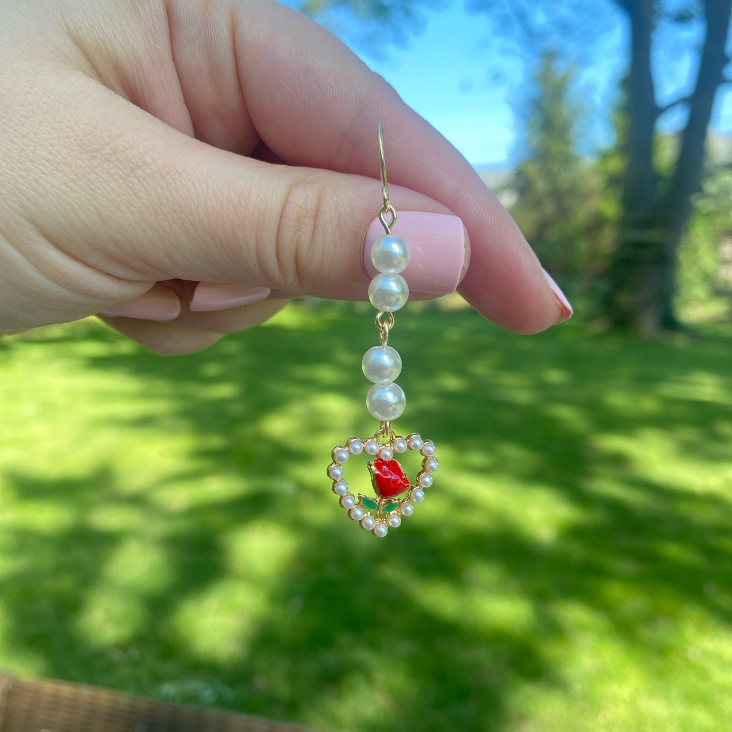❤️ rosy pearl dangle earrings❤️