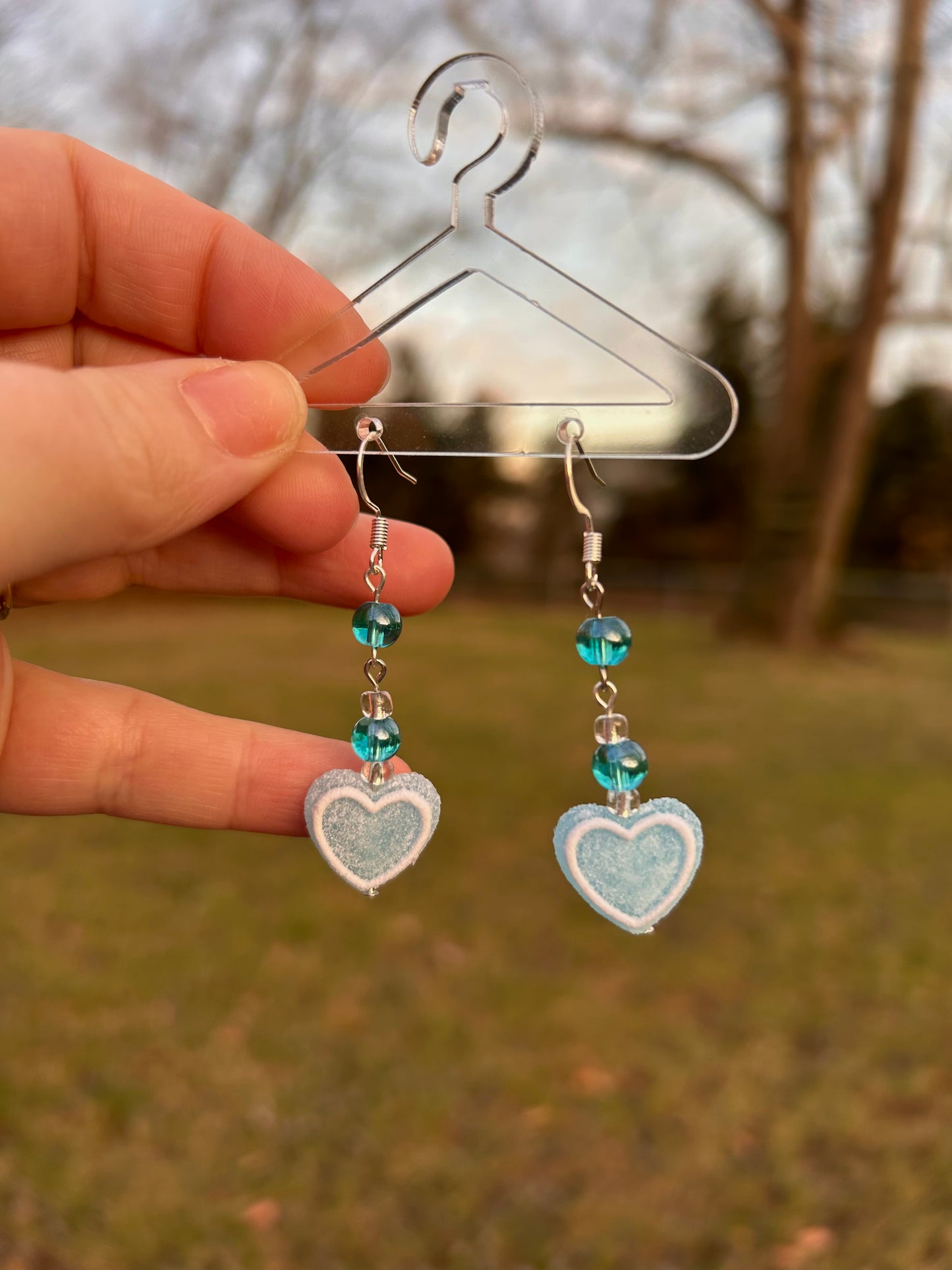 Blue heart earrings