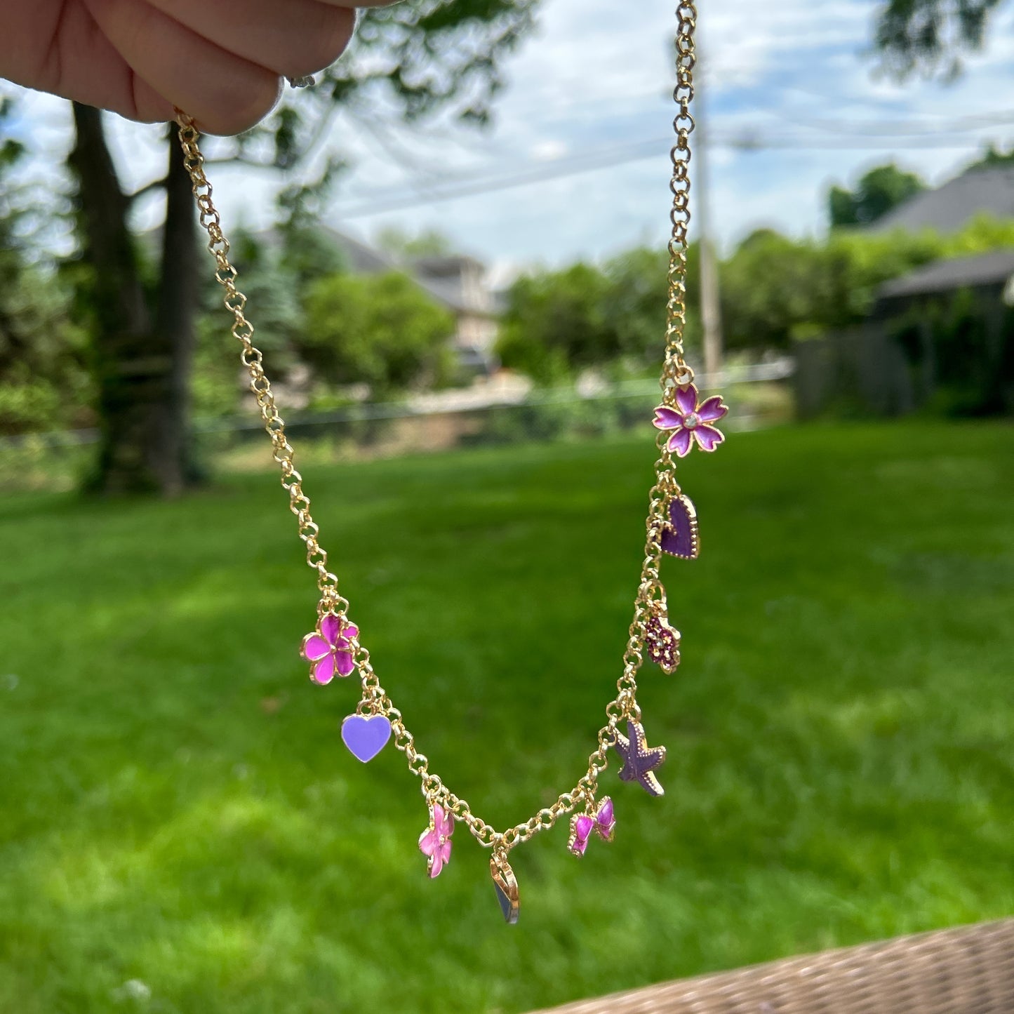 🪻Purple and gold charm necklace🪻