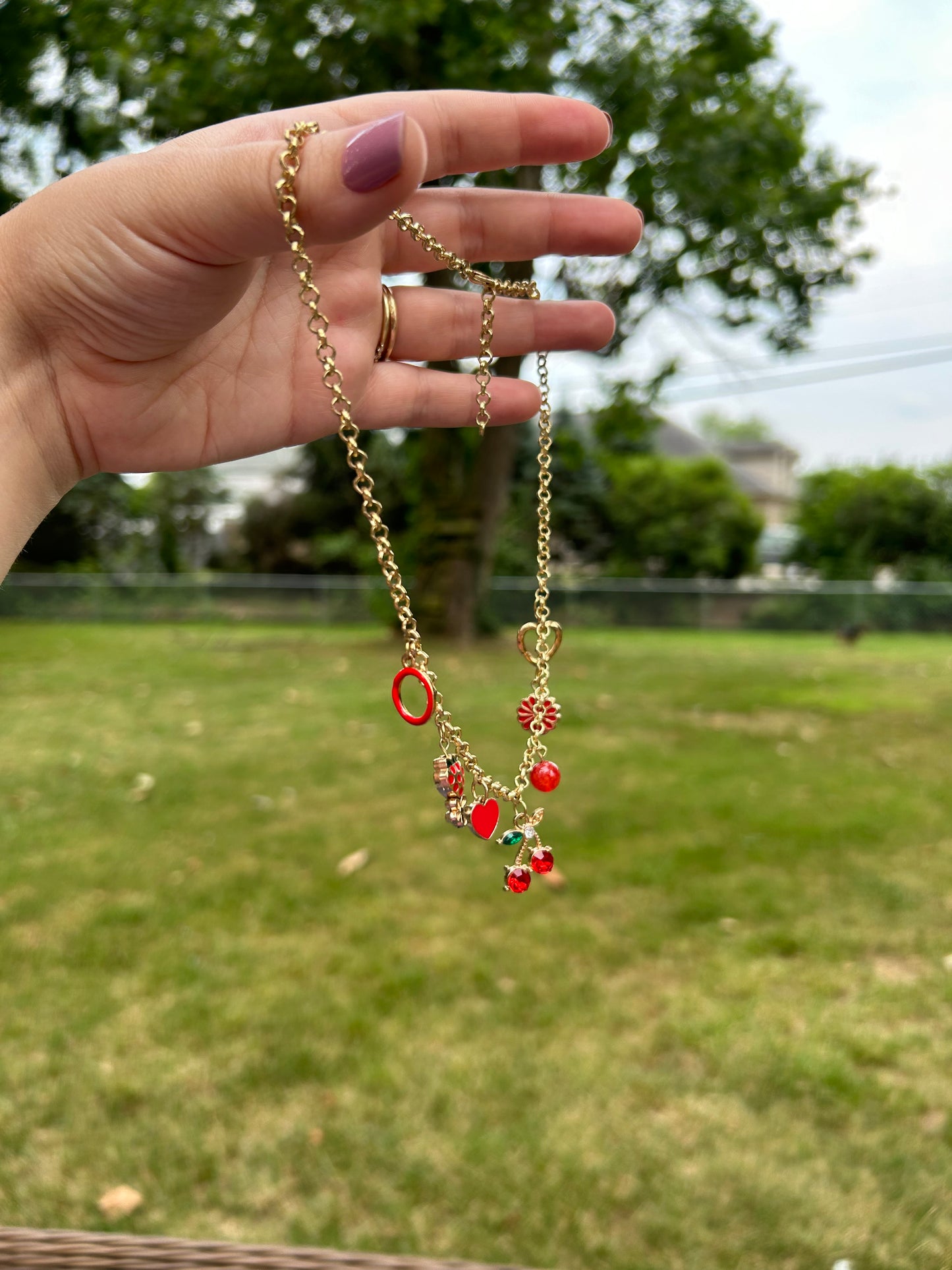 🍓🍒Red and Gold Charm Necklace🍒🍓