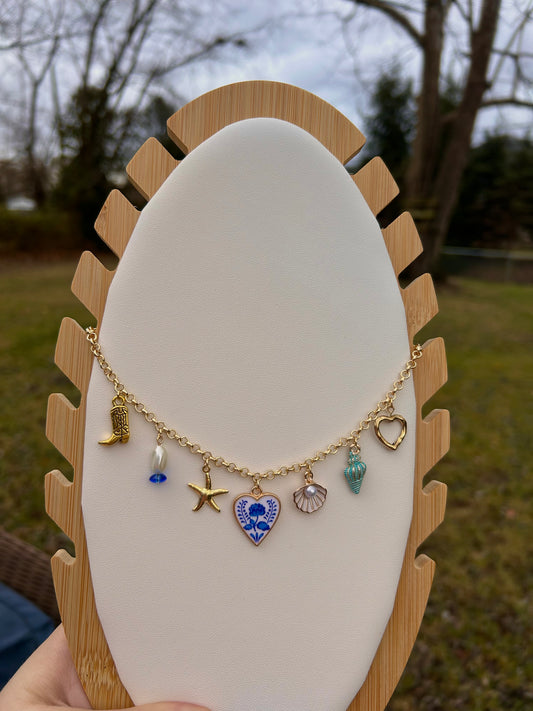 Coastal cowgirl charm necklace-blue shell